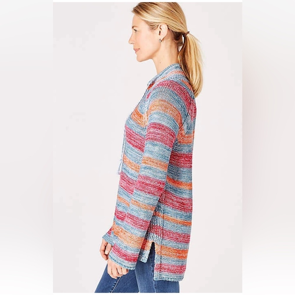 J. Jill Striped Tunic Sweater Linen Cotton Knit Beachy Casual Blue Size Large - Picture 3 of 15